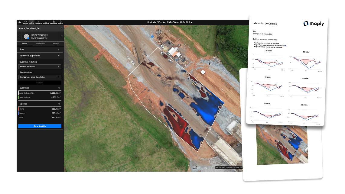 Tela de exportação de relatórios da plataforma Maply